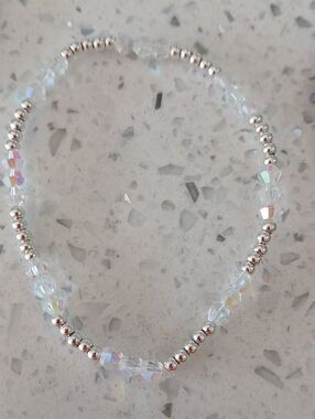 Sterling Silver 925 Sworski Glass Crytal Beaded Bracelet - Iridescent